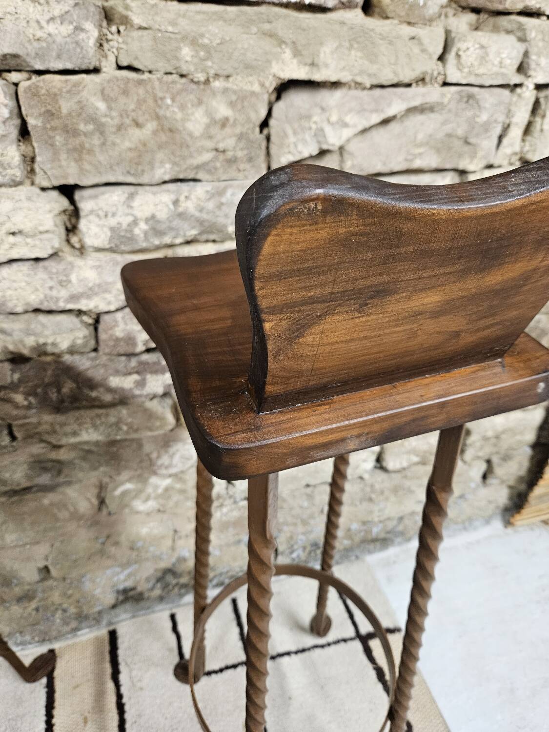 Set of 8 brutalist wrought iron bar stools 1970"