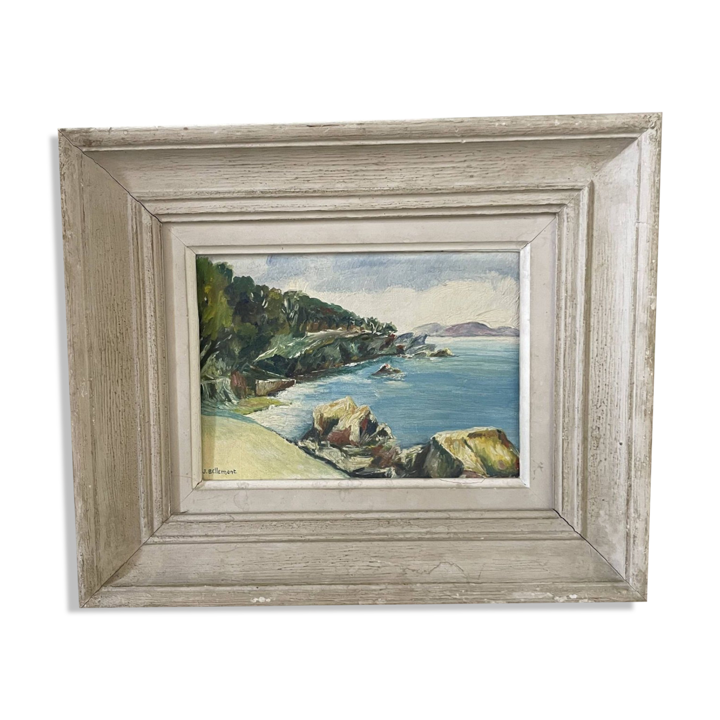 Oil on wood Mediterranean Sea J.Bellemont