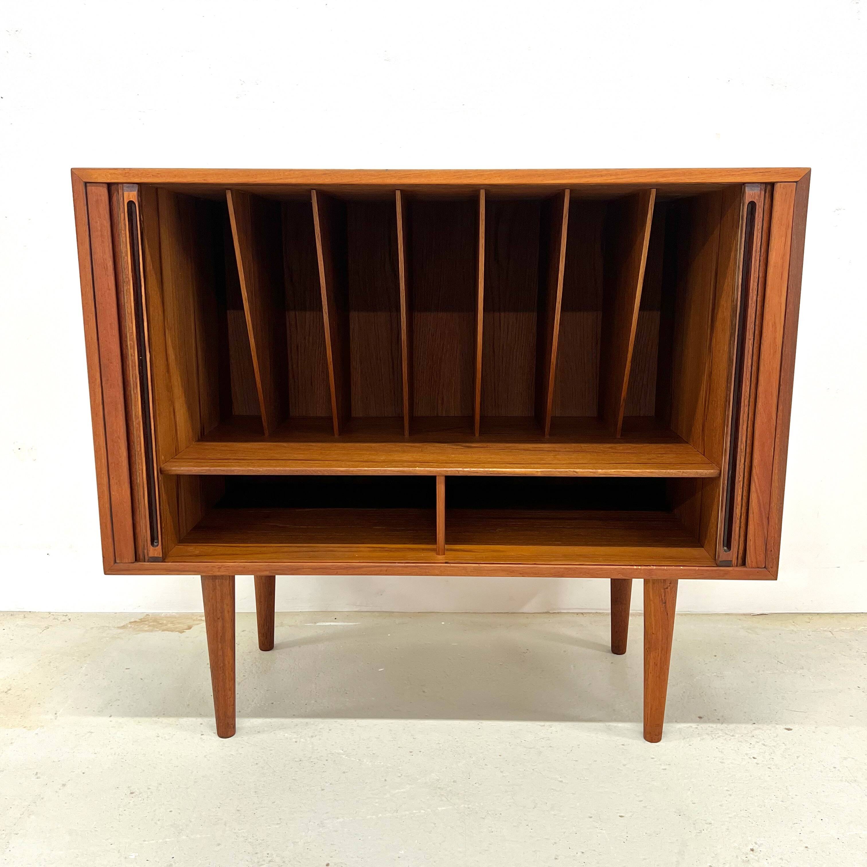 Kai Kristiansen Teak Tambour Door LP Record Cabinet, 1960s.