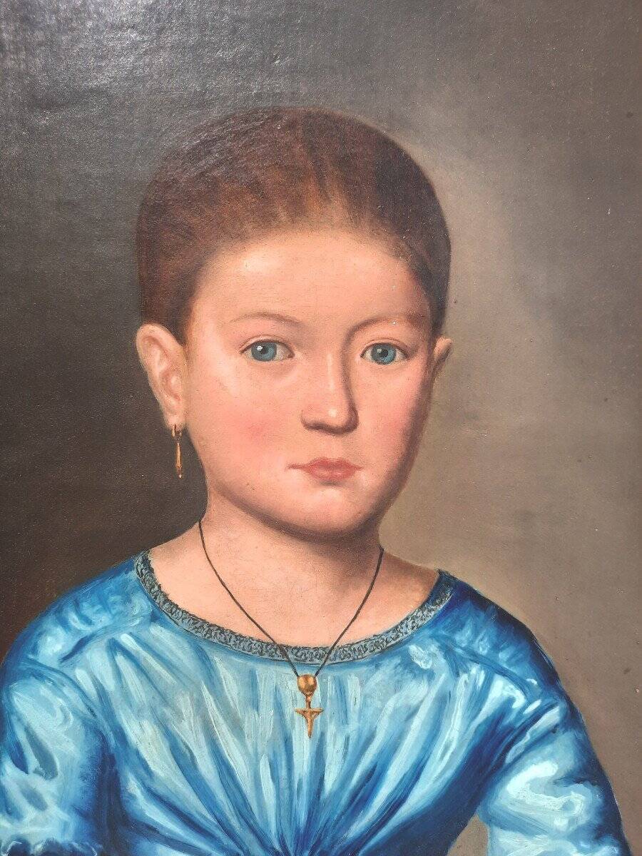 Peinture à l'huile de portrait victorien de la fin du XIXe siècle représentant une jeune fille, encadrée