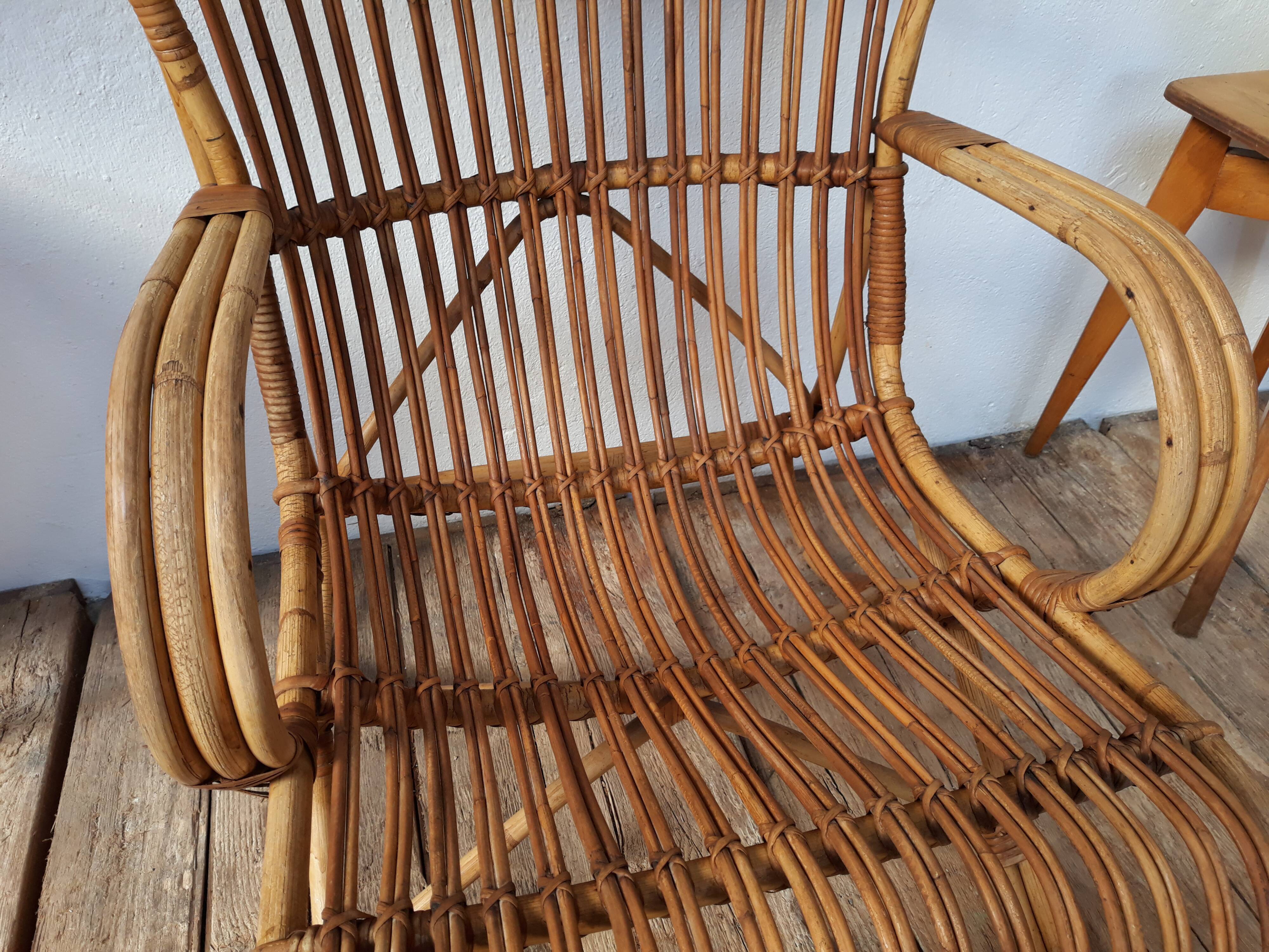 Louis Sognot vintage rattan armchair