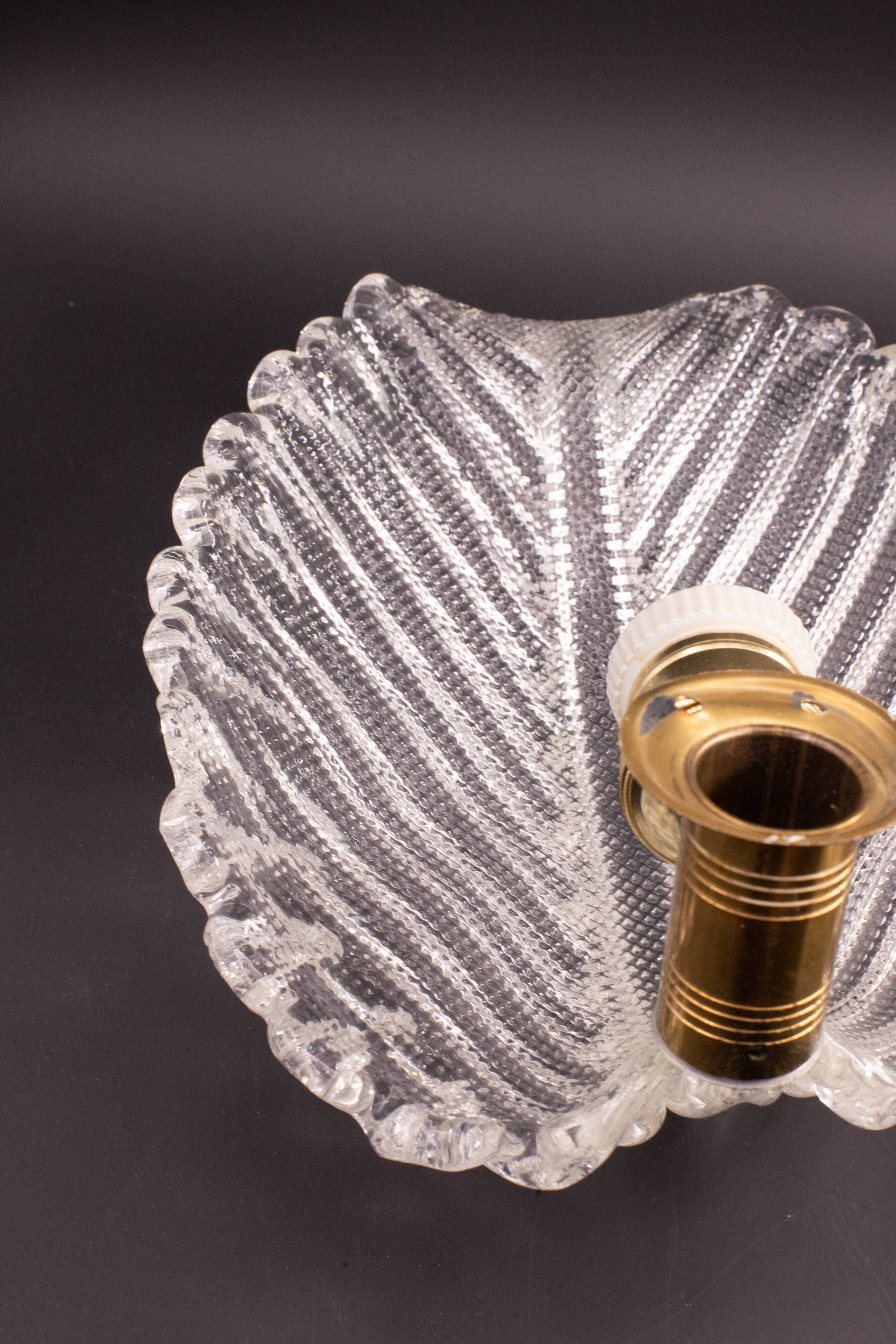 Set of 2 Wall light Trasparent Murano Glass Leave by Barovier e Toso, 1940s