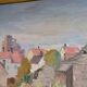 Huile sur panneau suédoise originale du milieu du siècle « Visby City » par ER.OLSSON
