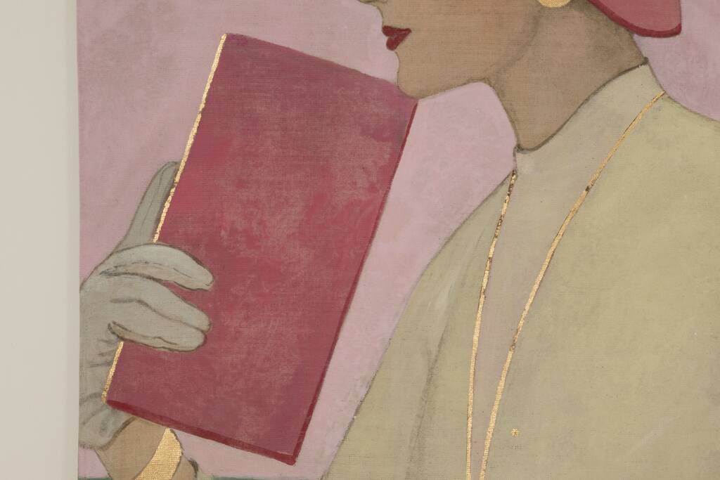 Painted canvas depicting a woman from the 1950s. Contemporary work.