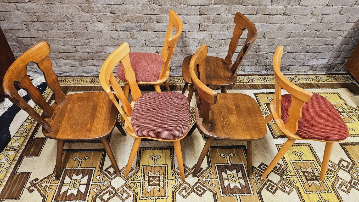 Set of 6 mismatched Baumann style bistro chairs from the 1970s
