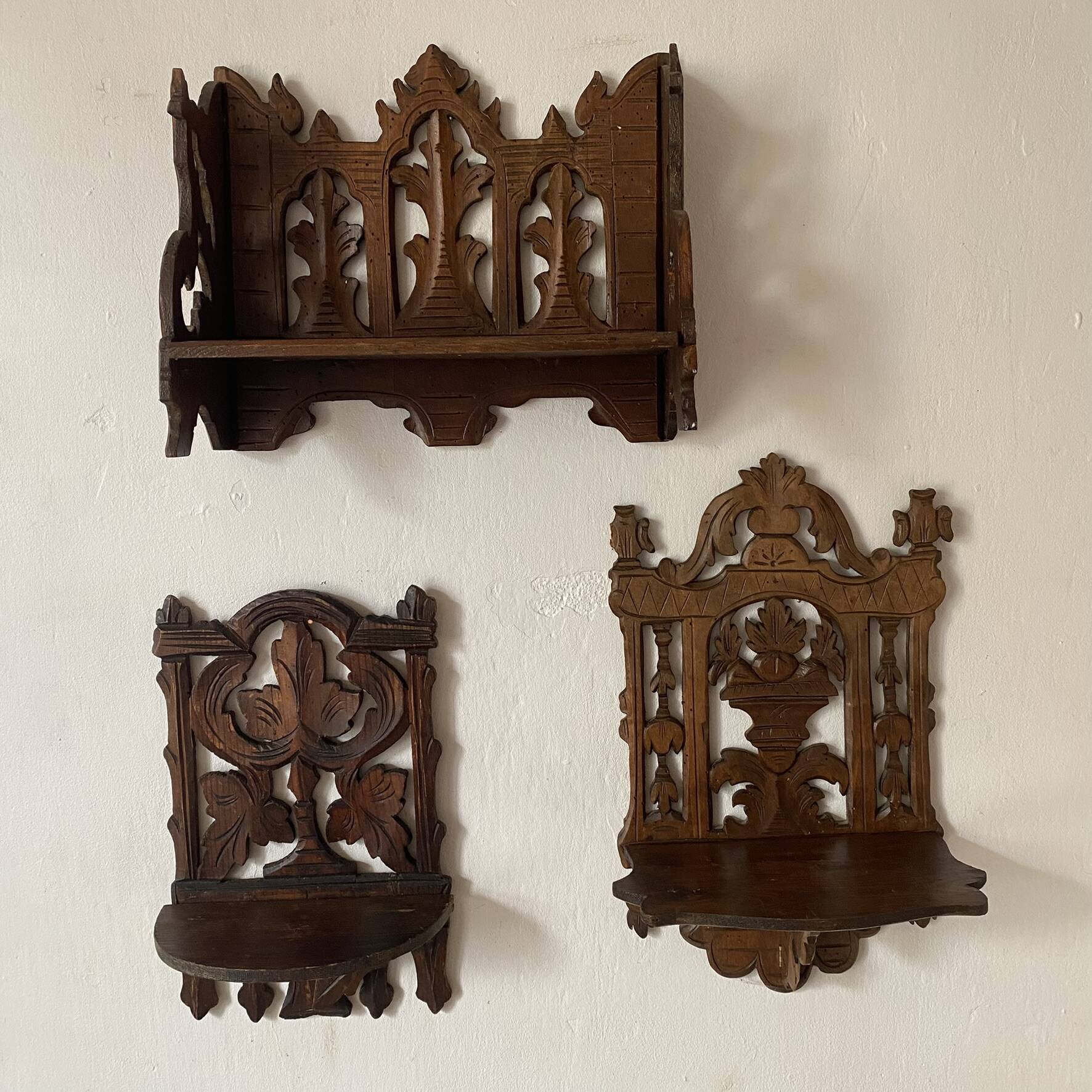 antique wall shelf gothic style openwork wood