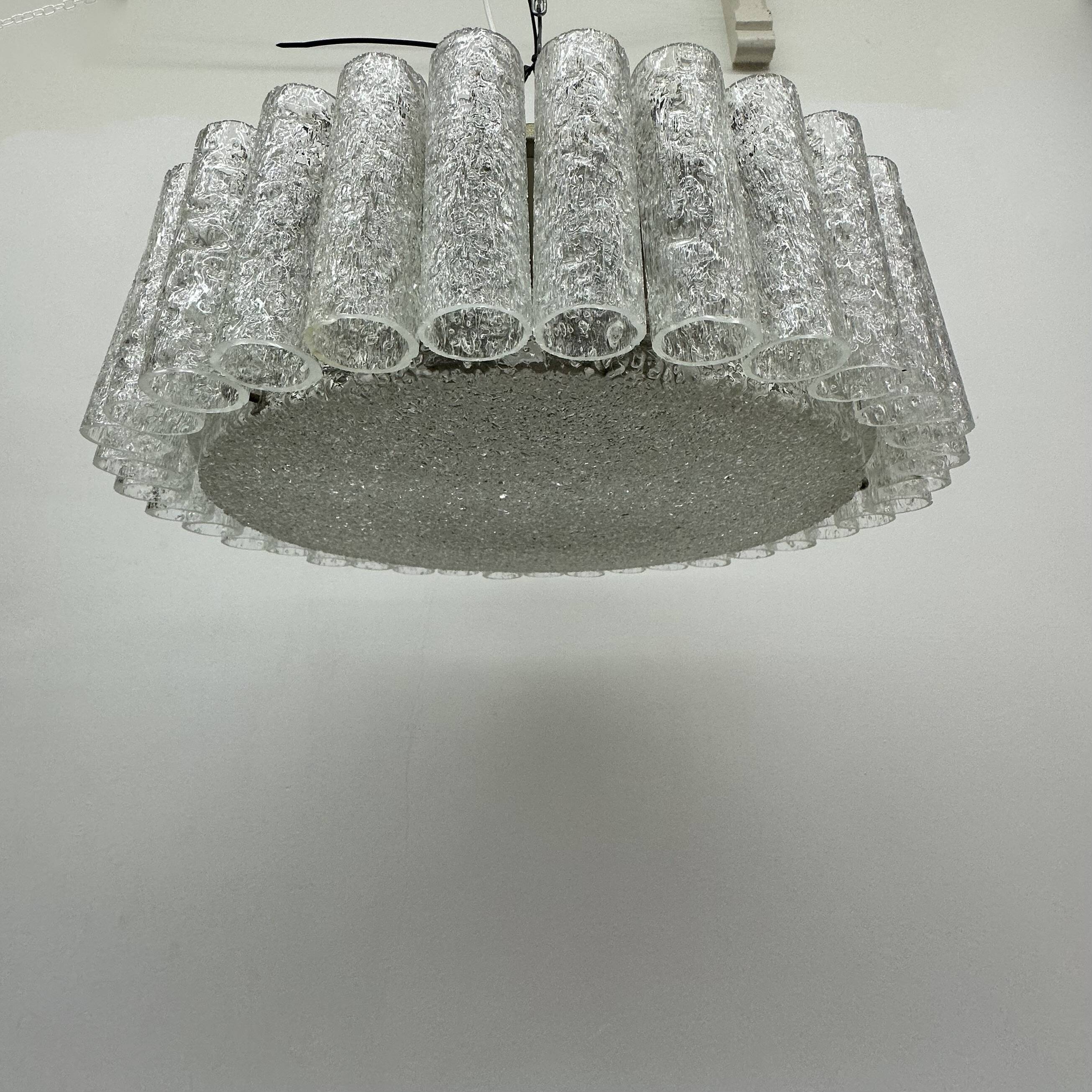 Glass Tubes Chandelier Flush mount from Doria Leuchten, 1960s
