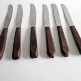 Set of 6 table knives Red Bakelite handle Art Deco period 1930 Stainless steel blade