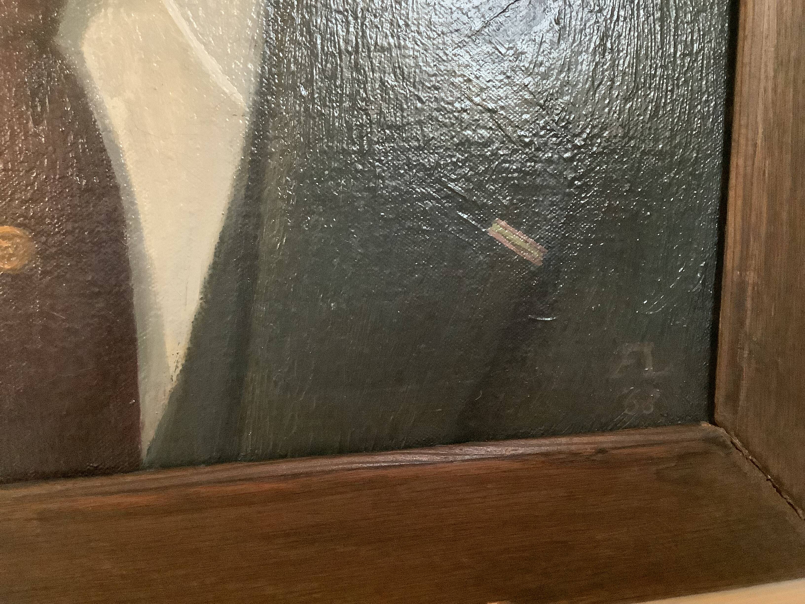 Large portrait painting of a man, oil on canvas, signed.