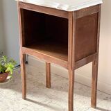 Table de chevet en bois et blanc vintage