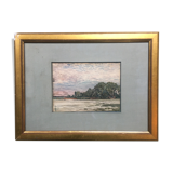 Watercolor signed and dated Donatien Roy representing Saint Sebastian on Loire