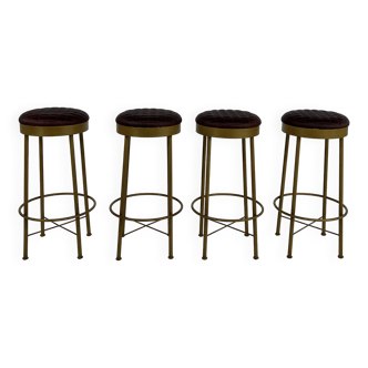 Set of 4 leather and metal bar stools