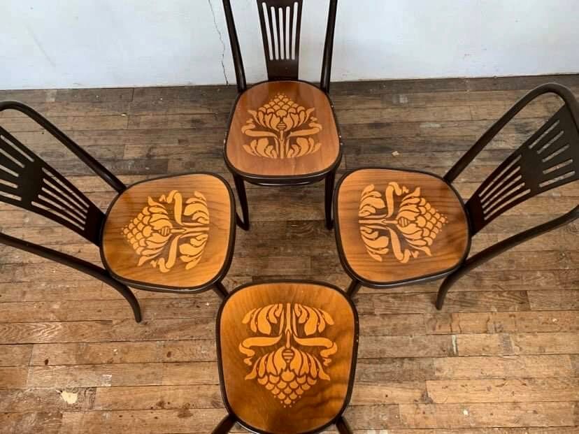 Lot 4 chairs bistrot wood curve stamp tuna and decor seat art nouveau