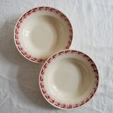 Set of 4 vintage soup plates with burgundy decoration