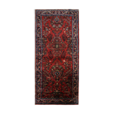Vintage hamadan runner rug traditional long red wool carpet- 105x250cm