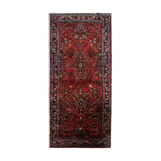 Vintage hamadan runner rug traditional long red wool carpet- 105x250cm
