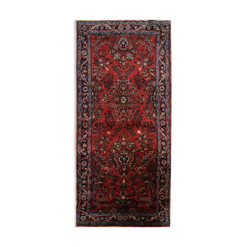 Tapis couloir vintage Hamadan traditionnel en laine rouge - 105x250cm