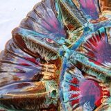 Handmade painted and glazed Barbotina ceramic oyster dish from Vallauris France ann