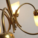 1950s chandelier in brass and glass