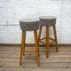 Beech Wood Stool with Upholstered Seat, 1960s