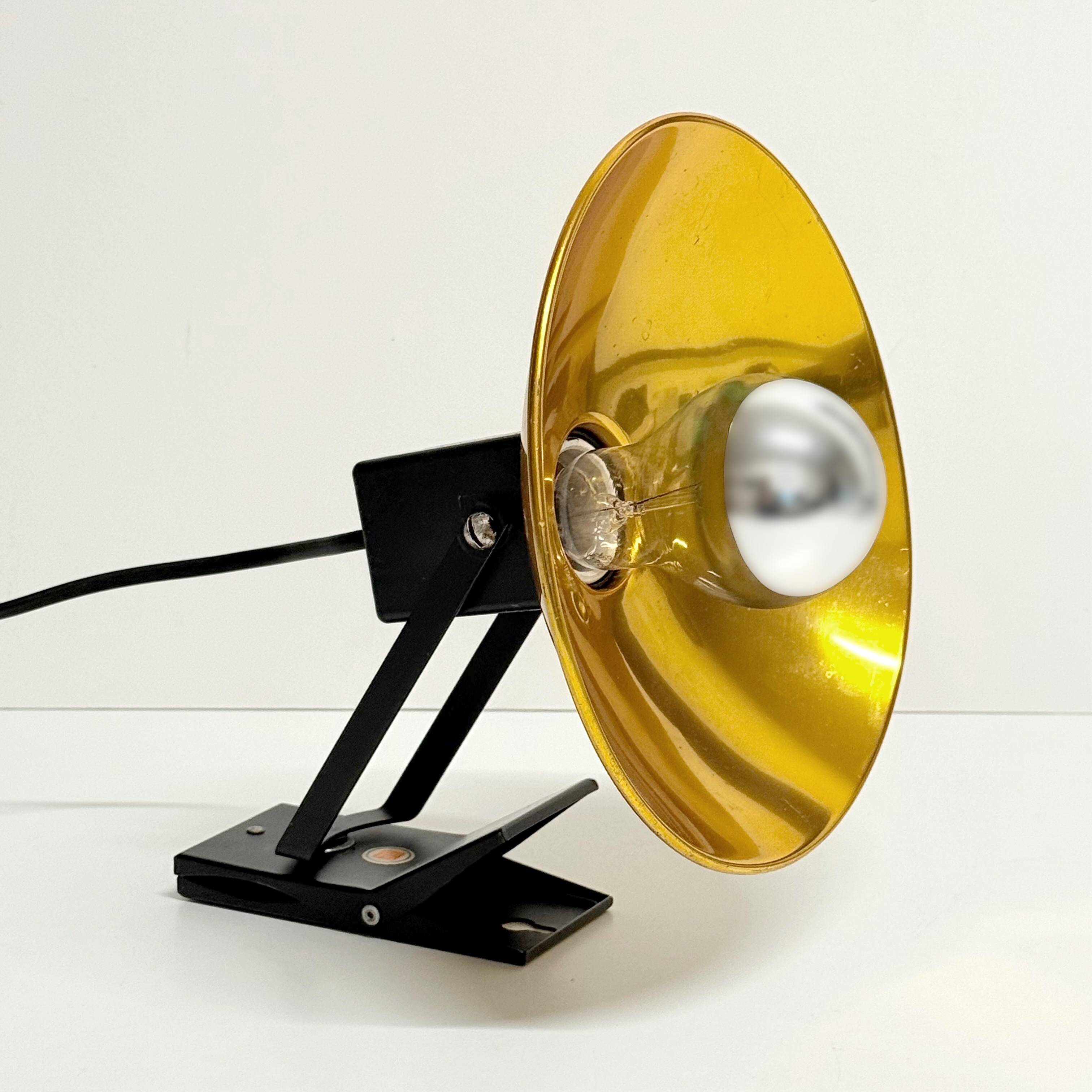 "LITA" Metal Wall Lamp Clamp Lamp with Gold Reflector Vintage 70's