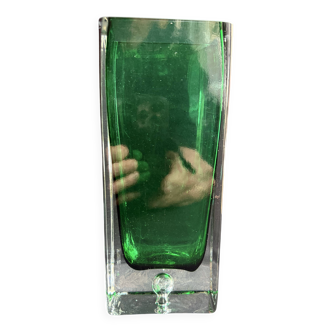 Rectangular vase in green sommerso glass