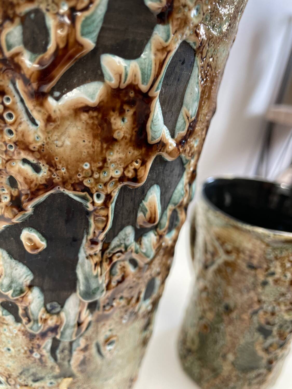 Fat lava ceramic vase and pitcher