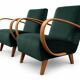 Fauteuil en bois courbé Jindrich Halabala de 1930 en velours vert émeraude
