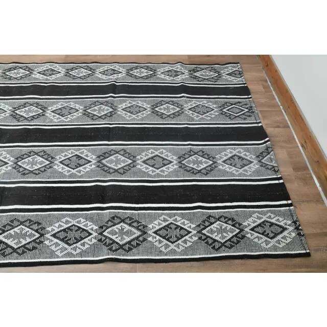 1970s Vintage Turkish Handmade Wool Cotton Gray Kilim Rug 147x197