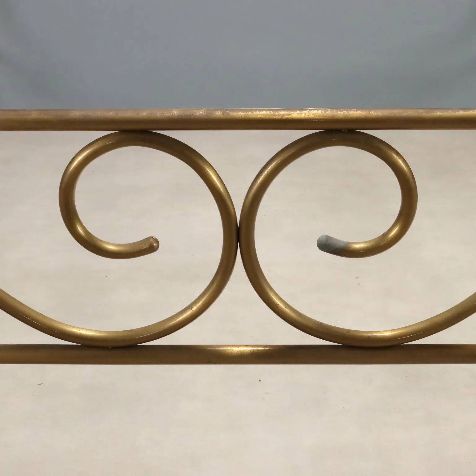 Antique double brass bed with decorations, Italy, 20th century.