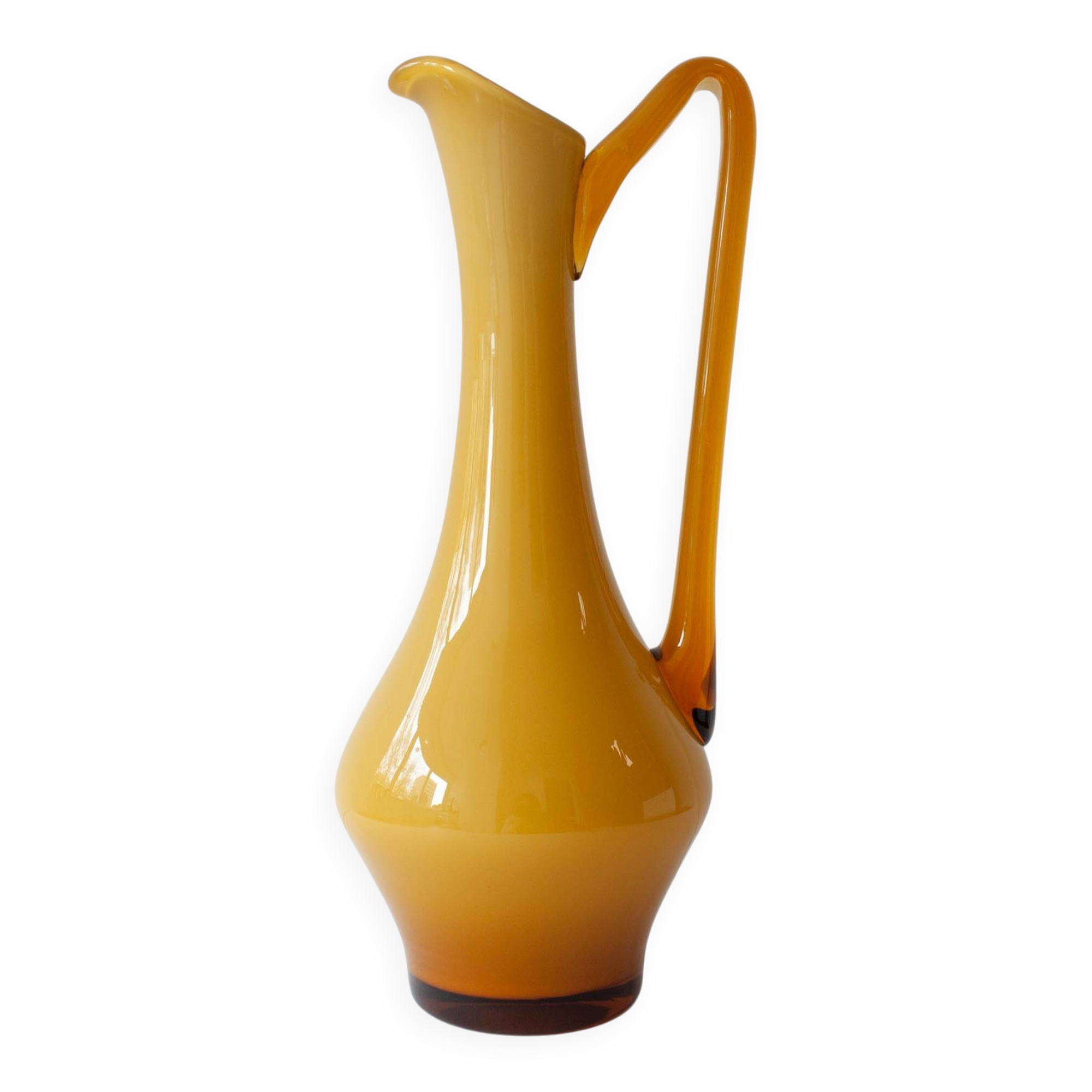 Vintage 1960s Portuguese Opaline Mustard Glass Jug