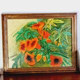 Gouache on panel bouquet of bigognes signed