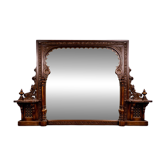 Miroir monumental ancien en bois sculpté – style orientaliste / mauresque – fin XIXe siècle
