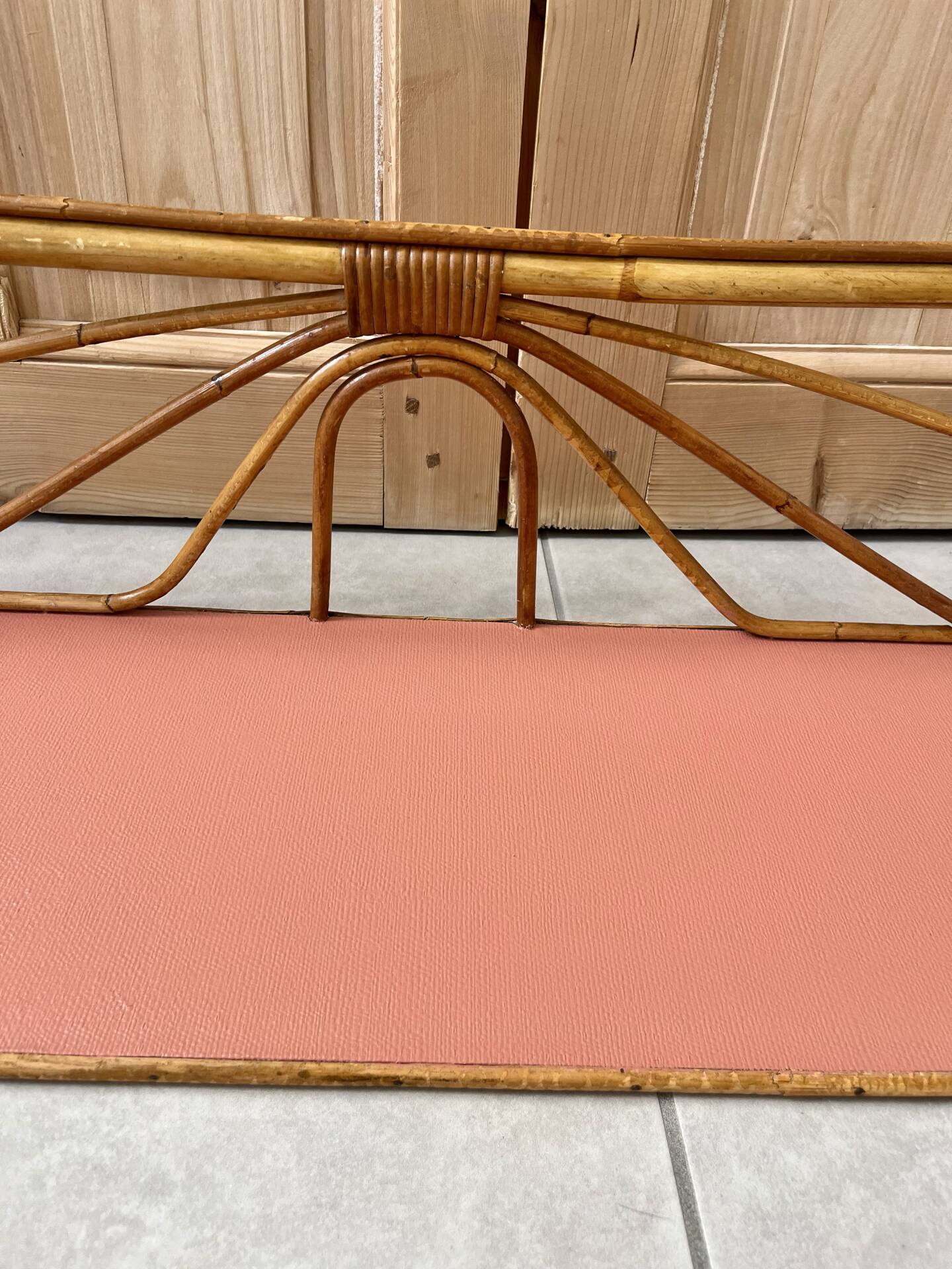 1960s rattan shelf with terracotta top