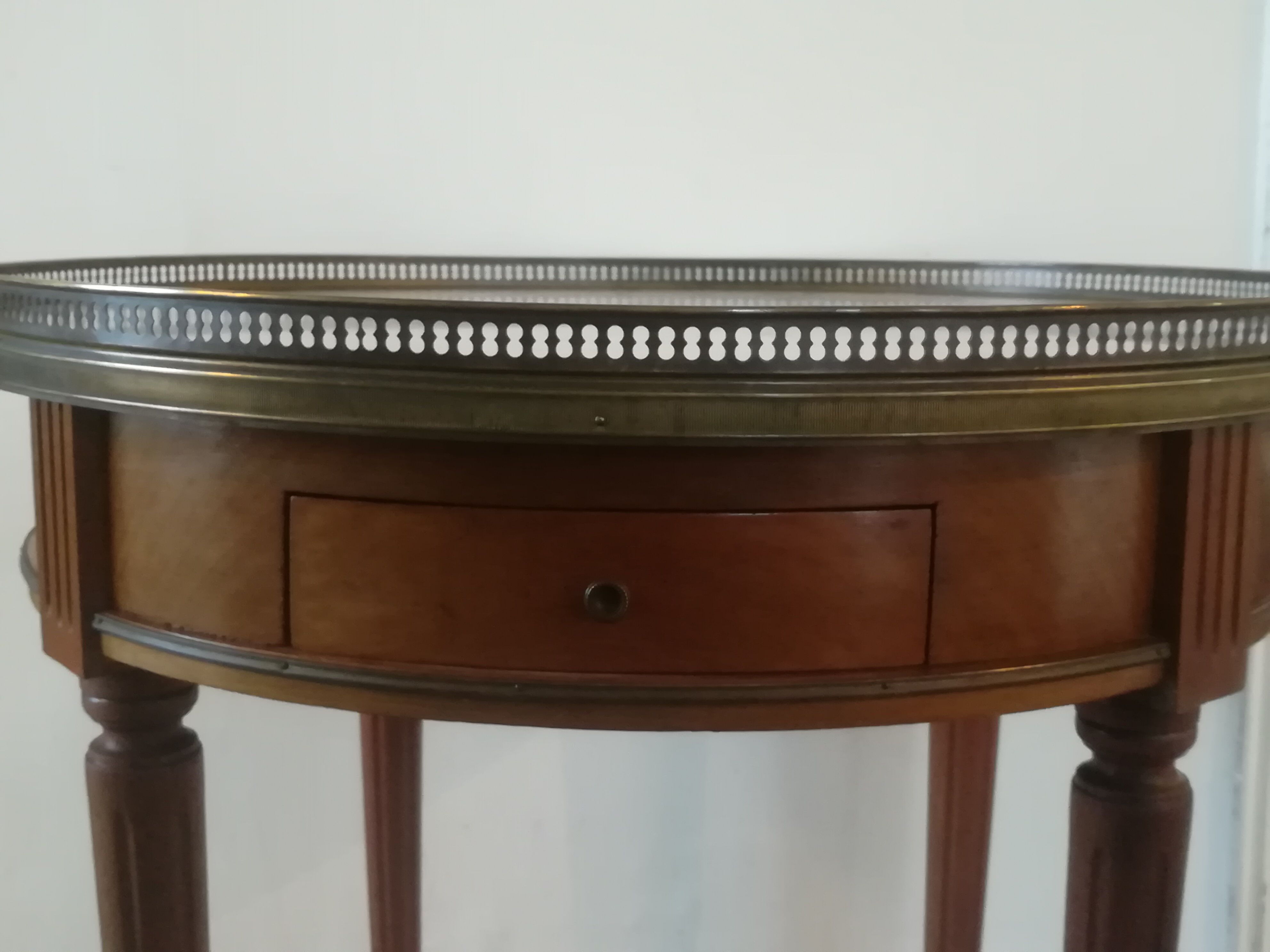 Louis XVI style hot water bottle table in walnut and mahogany