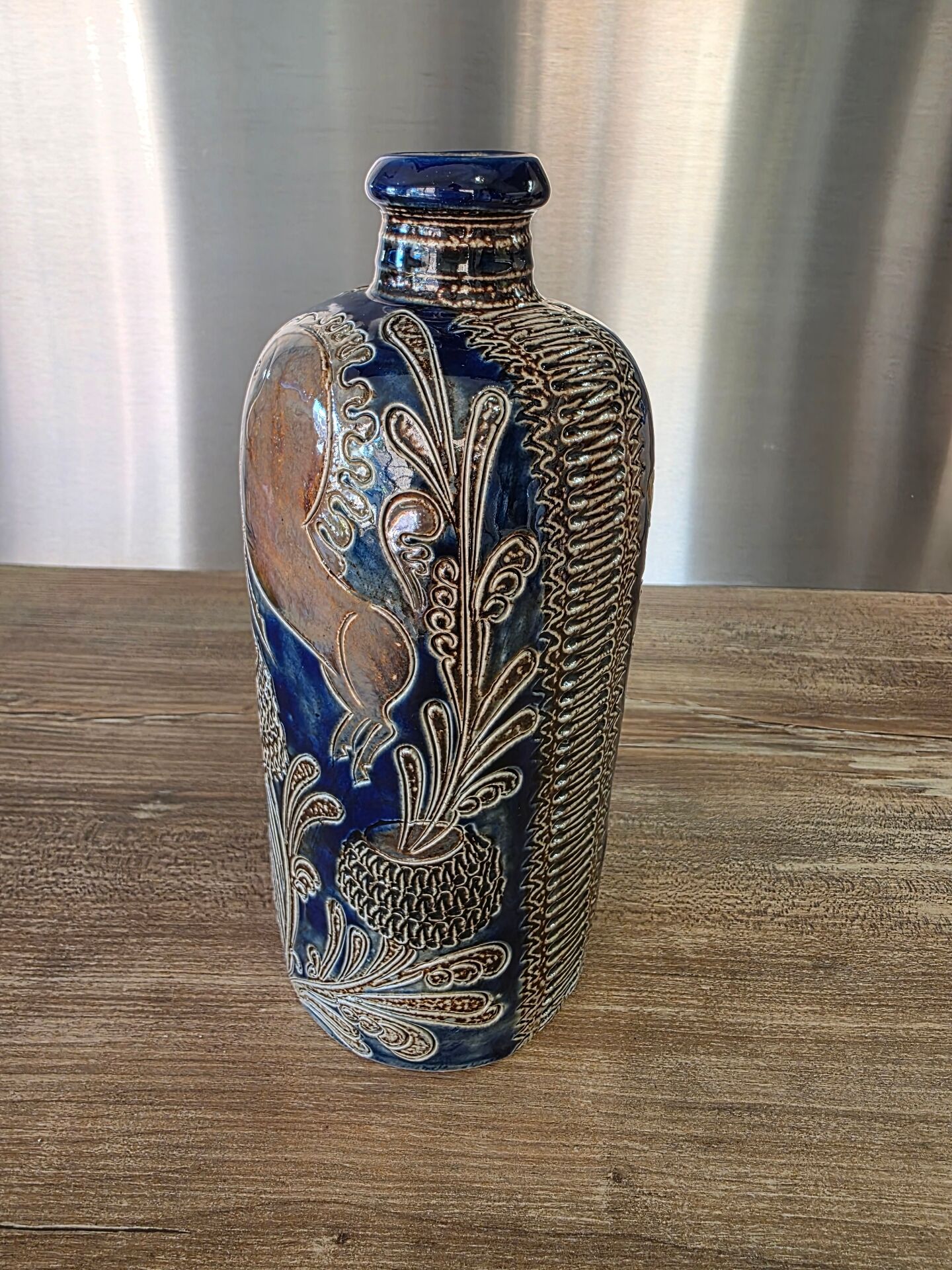 Cobalt blue vintage salt-glazed stoneware soliflore vase West Germany