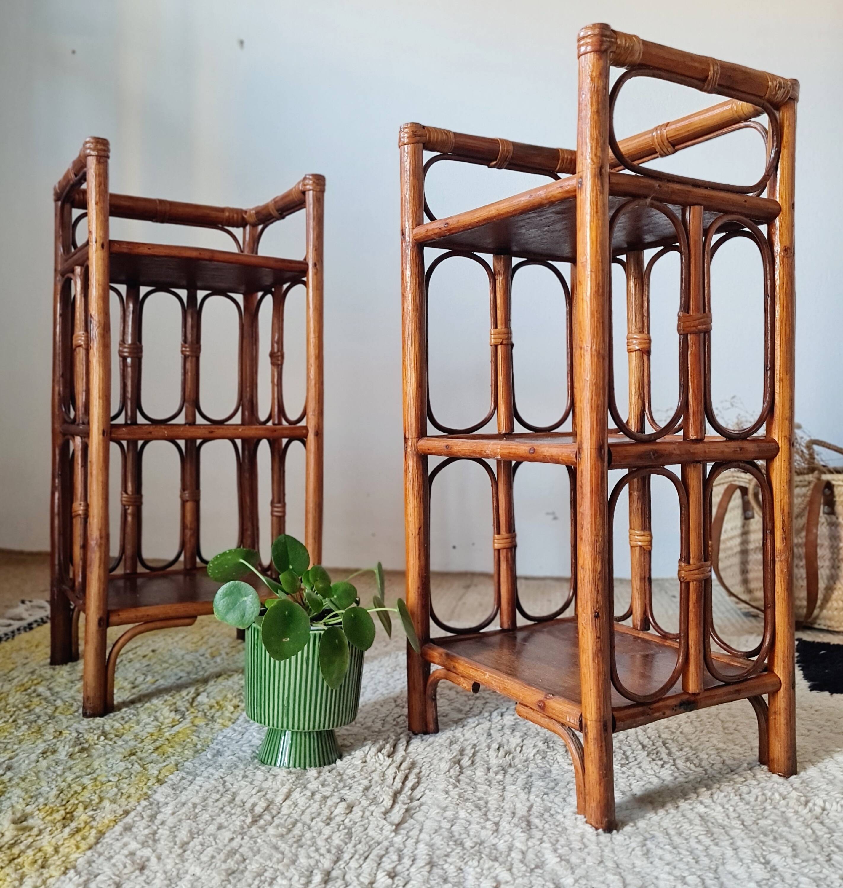Pair of rattan shelves - antique bedside tables