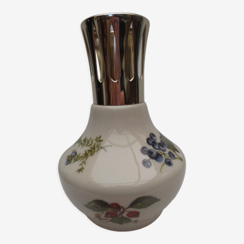 Lampe  berger vintage en céramique décorée de  fleurs et feuillage