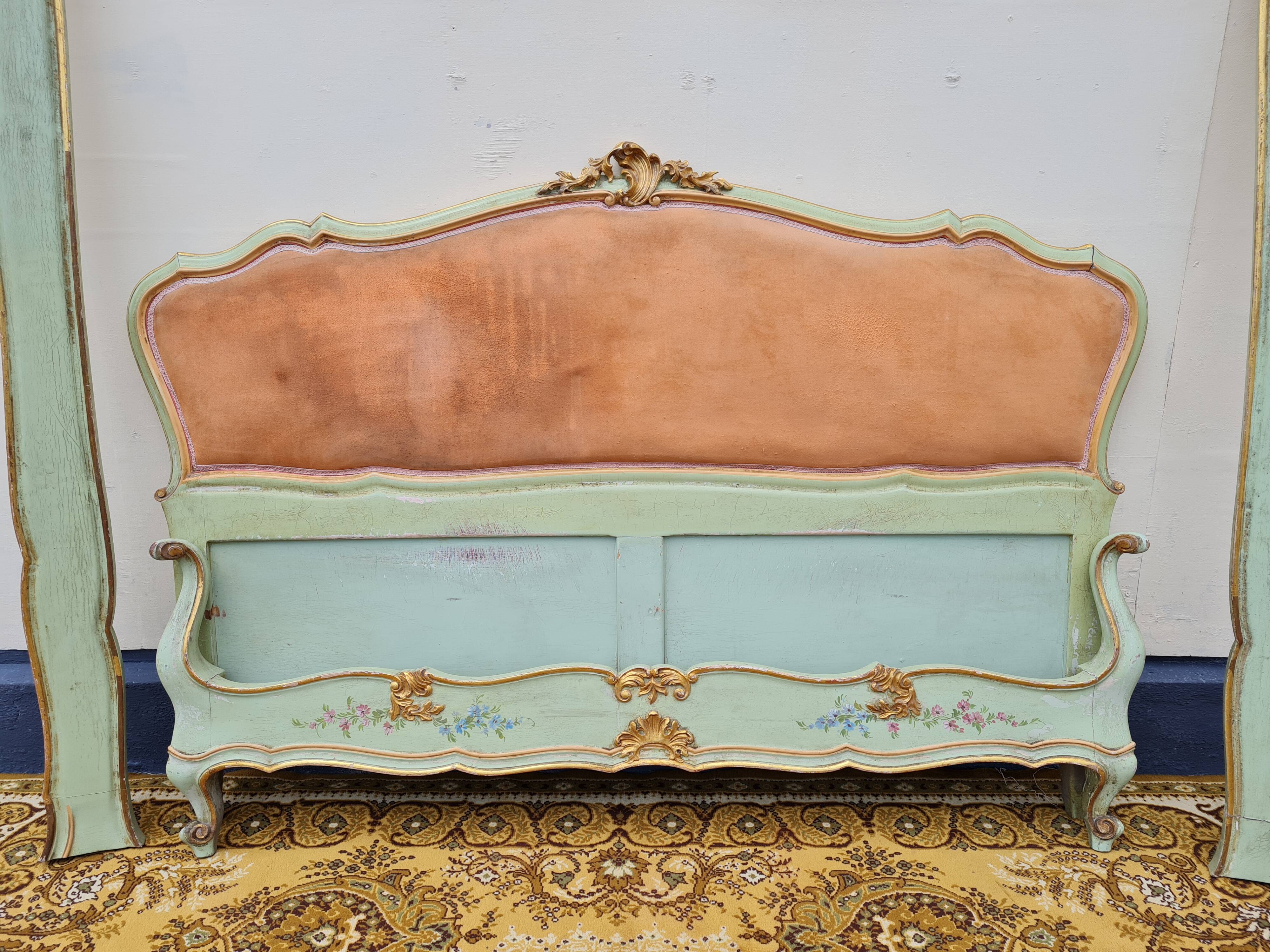 Louis XV style bed in lacquered and gilded wood