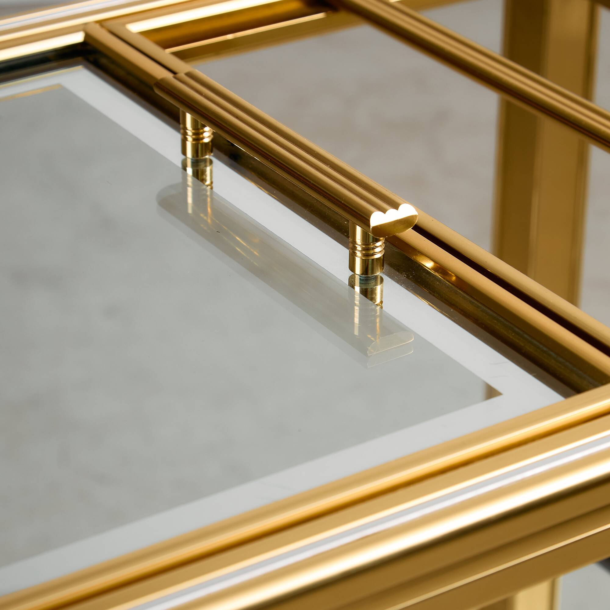 Bar Cart in Gold and Chrome with Glass Shelves, 1970s