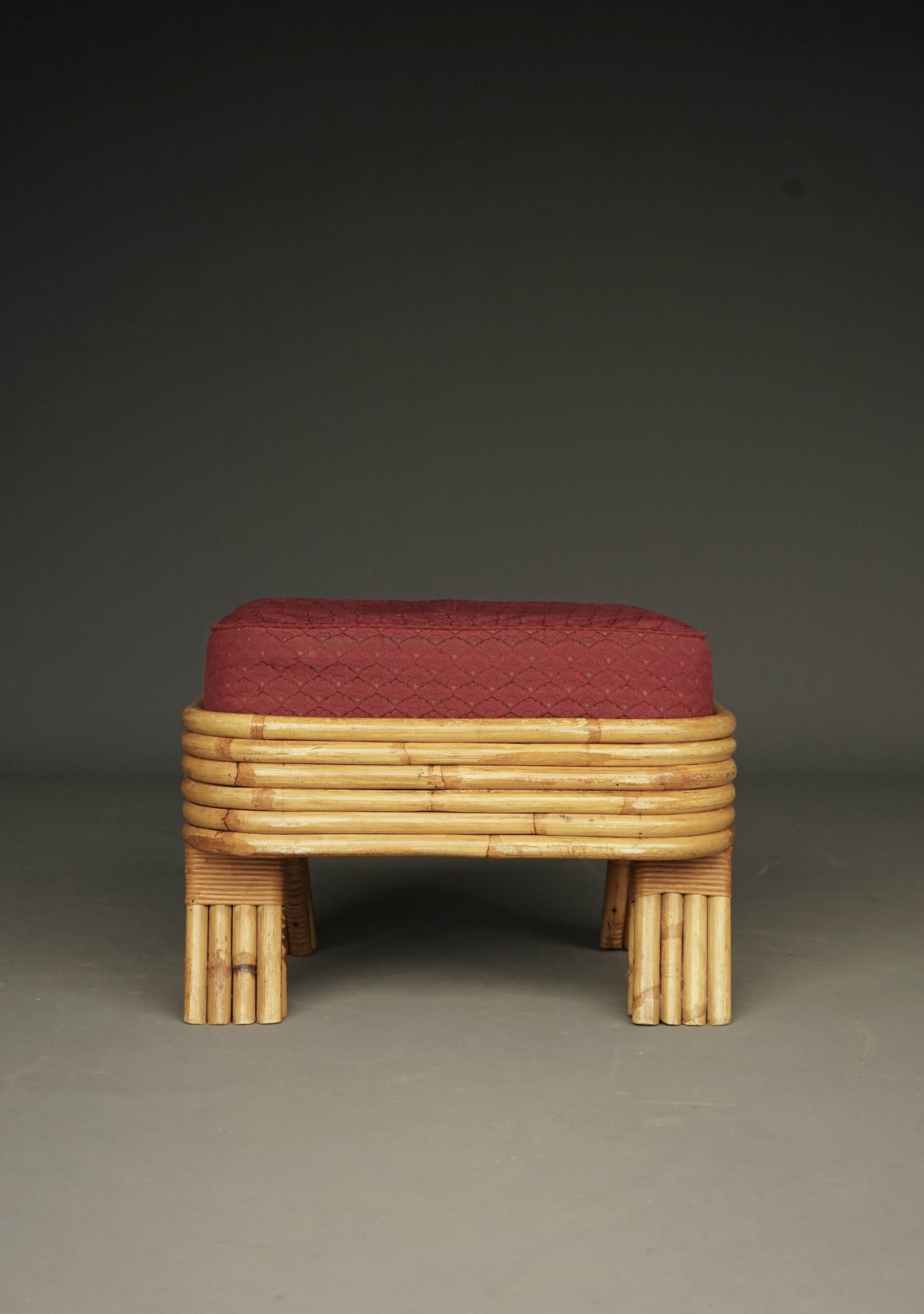 Bohemian Bamboo stool footstool. 1960s