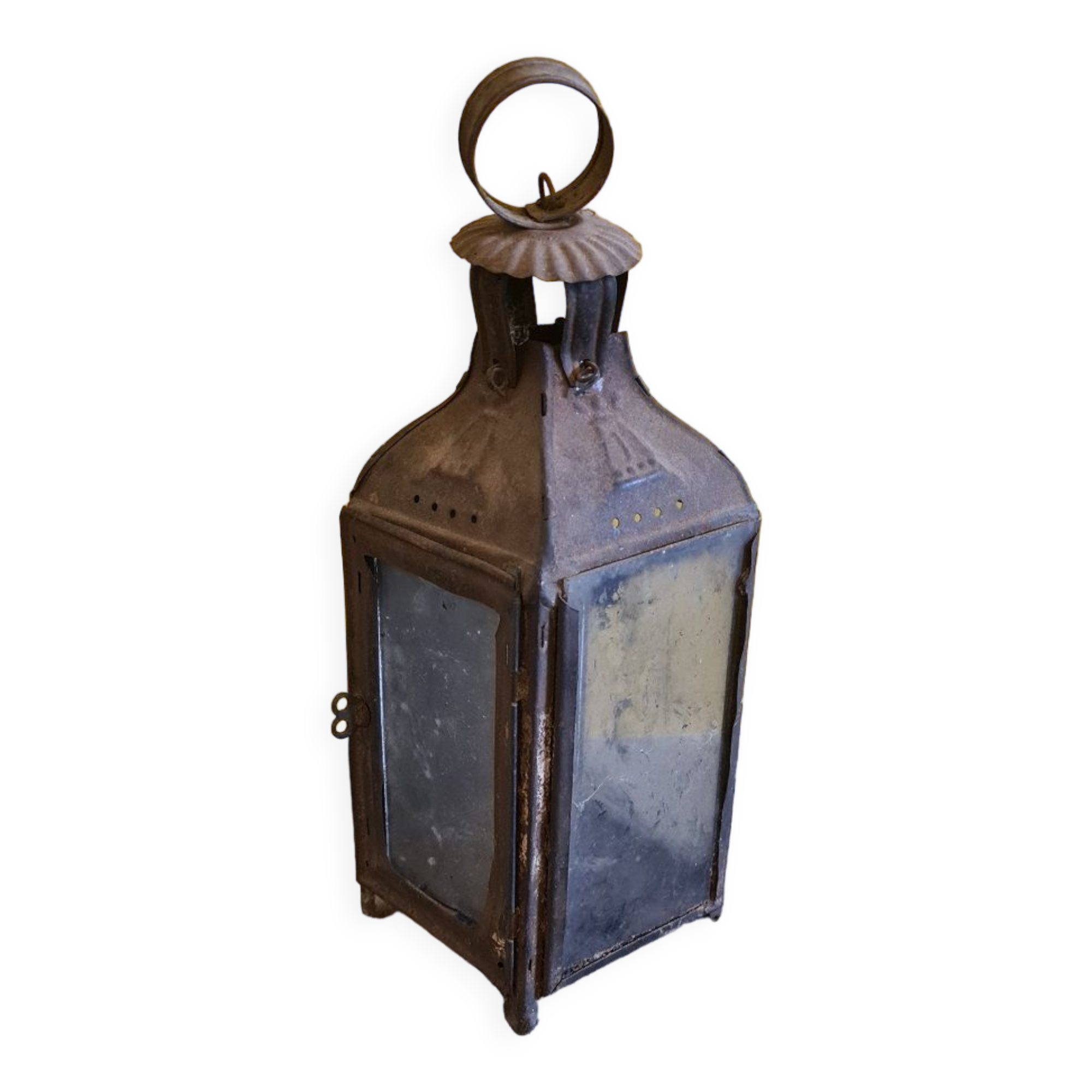Antique french metal walking candle lantern. from around 1900.