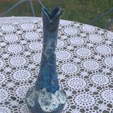Vase, soliflore in wash-glazed ceramic, shades of blue, Vallauris style, vintage design