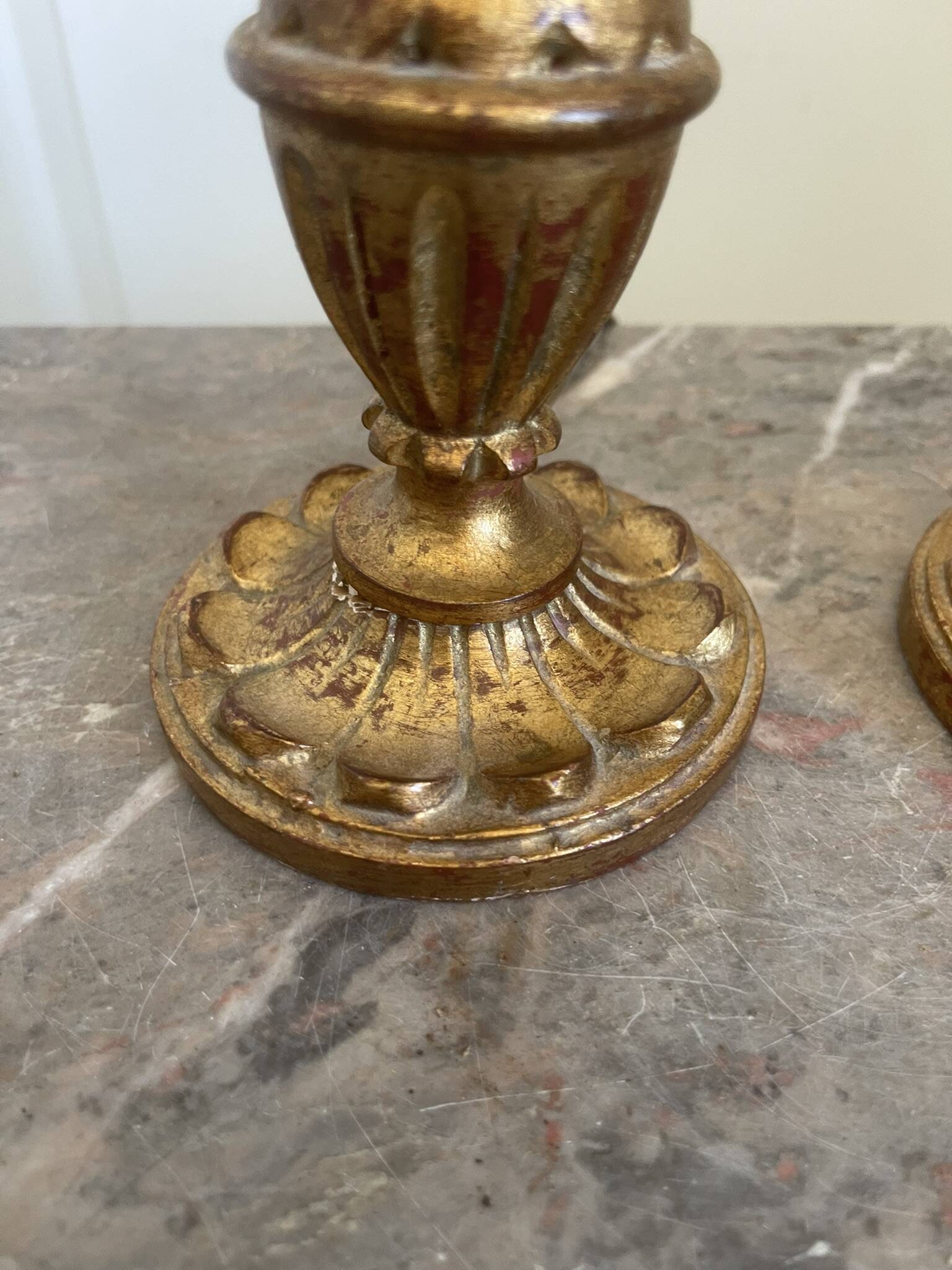 Antique Pair of Wooden Gilded Candle Holders 19th Century