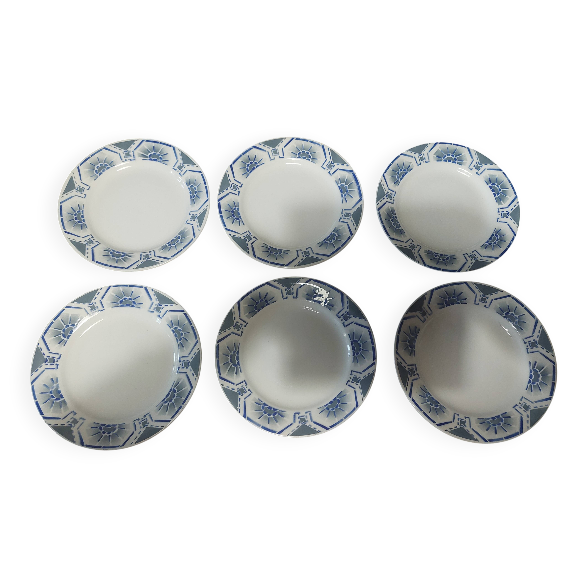Flat plates set of six ironstone Saint Amand Egypt decoration