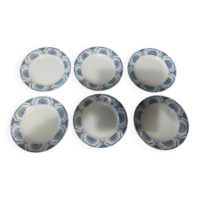 Assiettes plates série de six terre de fer Saint Amand décor Egypt