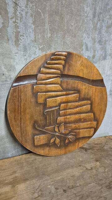 Vintage carved wooden wall plaque, sculptural relief, Czechoslovakia, mid-20th century, 47 cm