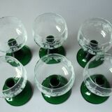 6 verres à vin Roemer avec gravure sur un support en fer forgé fait main, vintage