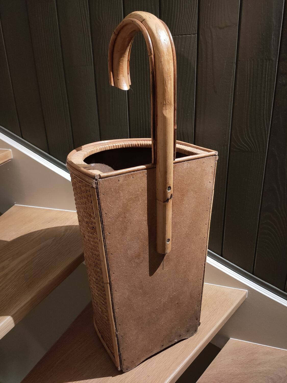 Vintage bamboo and rattan umbrella stand