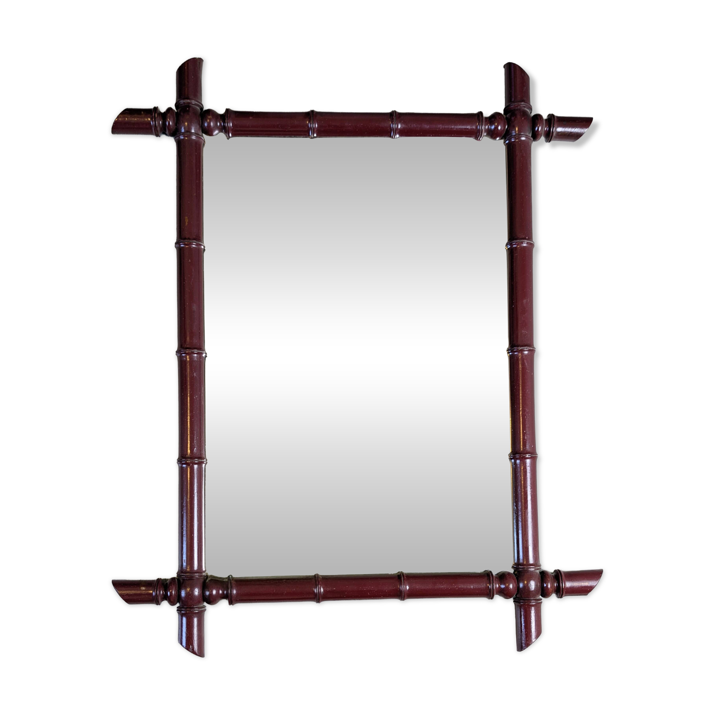 Vintage mirror with a bamboo effect in burgundy, chic exotic style - 79 x 64 cm